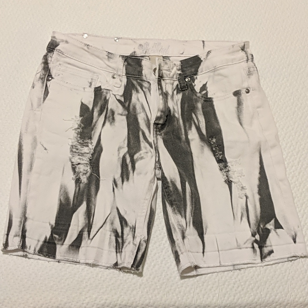 Grey/White Distressed Shorts